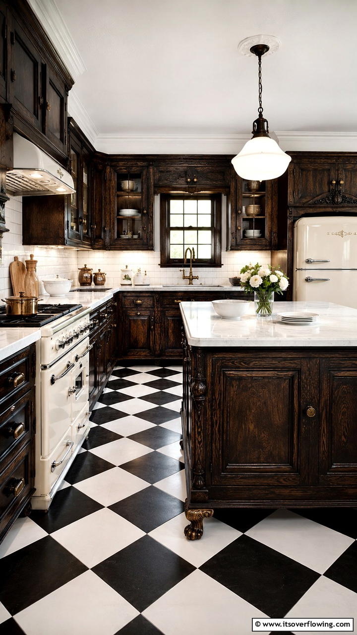 Vintage Revival - 30 Dark Wood Kitchen Cabinet Designs for Classic Style