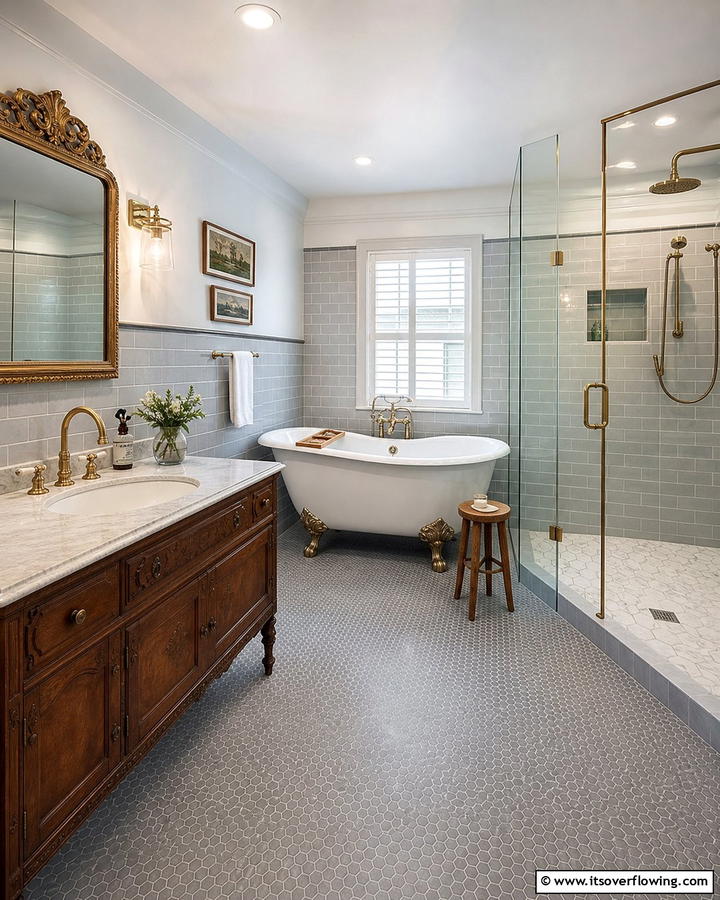 Vintage Revival with a Modern Twist - 21 Grey Tile Bathroom Ideas for Modern and Timeless Designs