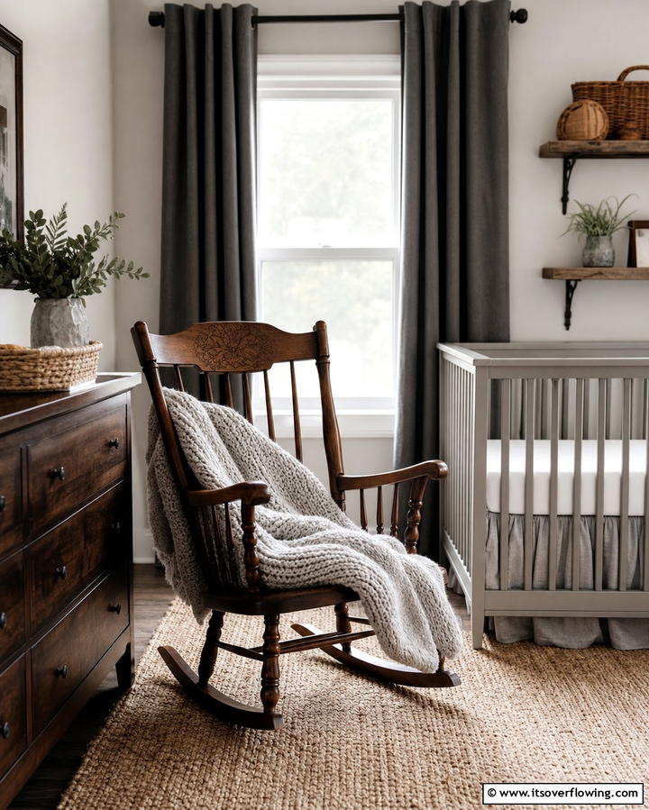 Vintage Rocking Chair - 25 Farmhouse Nursery Ideas for a Cozy Baby Room