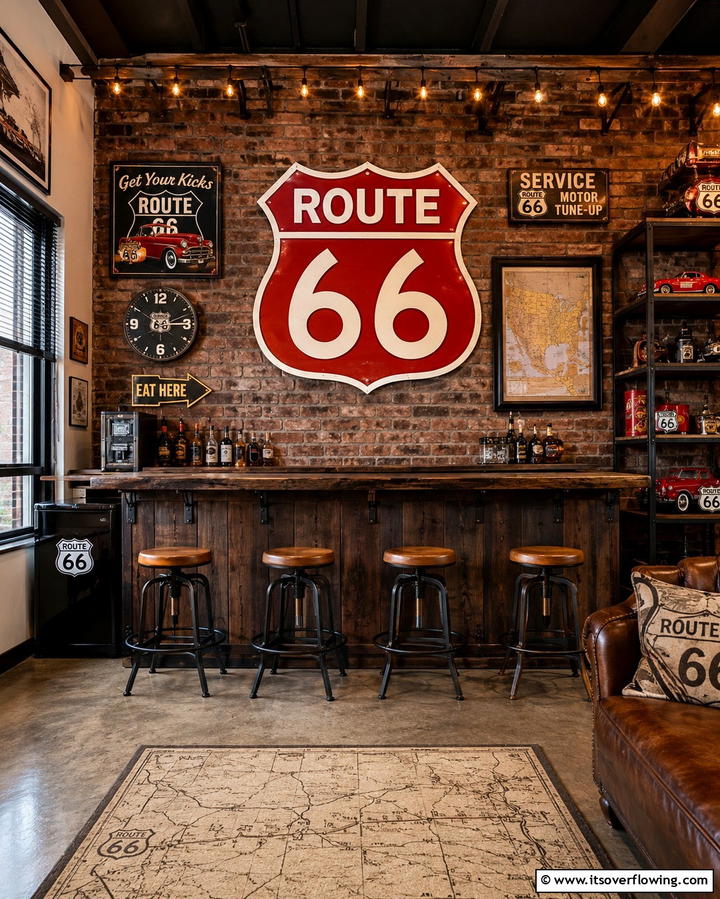 Vintage Route 66 Sign - 20 Man Cave Sign Ideas for a Personalized Space