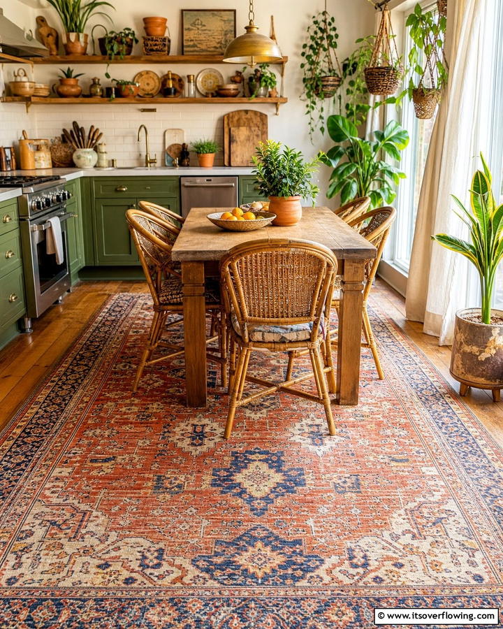 Vintage Rugs - 25 Boho Kitchen Ideas for a Cozy and Eclectic Vibe