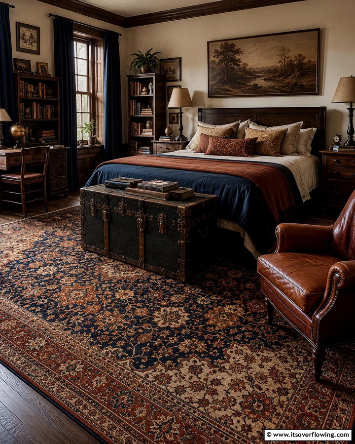 Vintage Rugs - 30 Dark Academia Bedroom Designs for a Scholarly Aesthetic