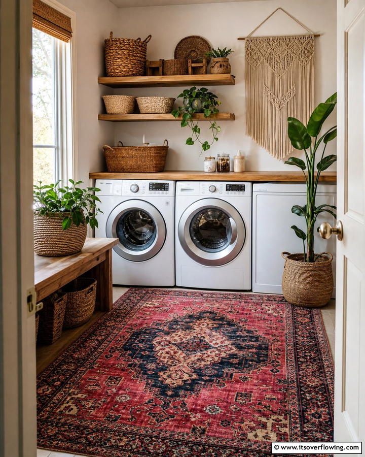 Vintage Rugs - 25 Boho Laundry Room Ideas for a Stylish and Functional Space