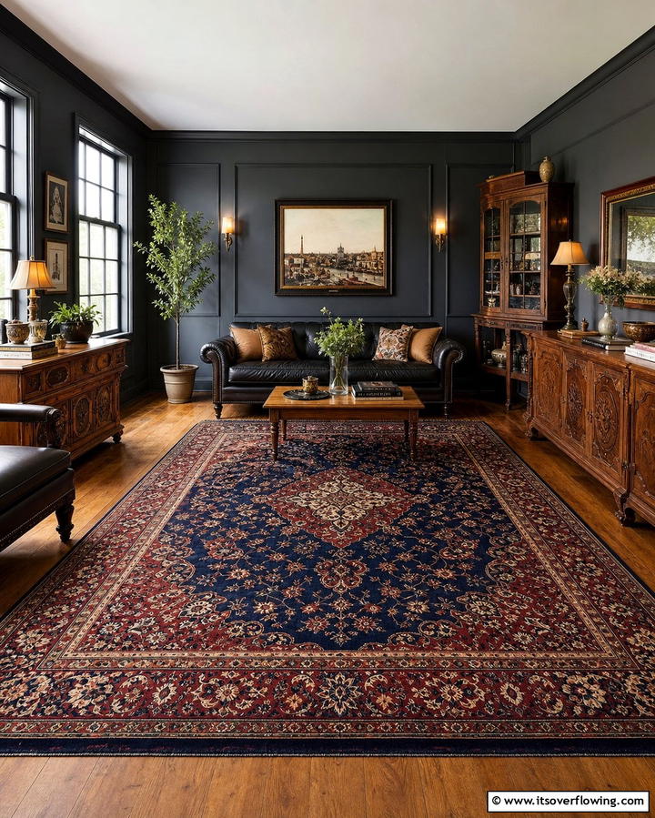 Vintage Rugs - 25 Gothic Living Room Ideas for a Dramatic Space