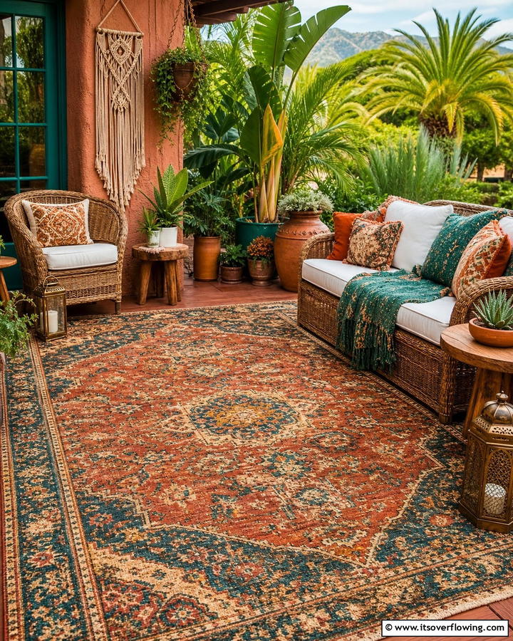Vintage Rugs as Focal Points - 25 Cozy Boho Patio Ideas for Relaxing Outdoor Spaces