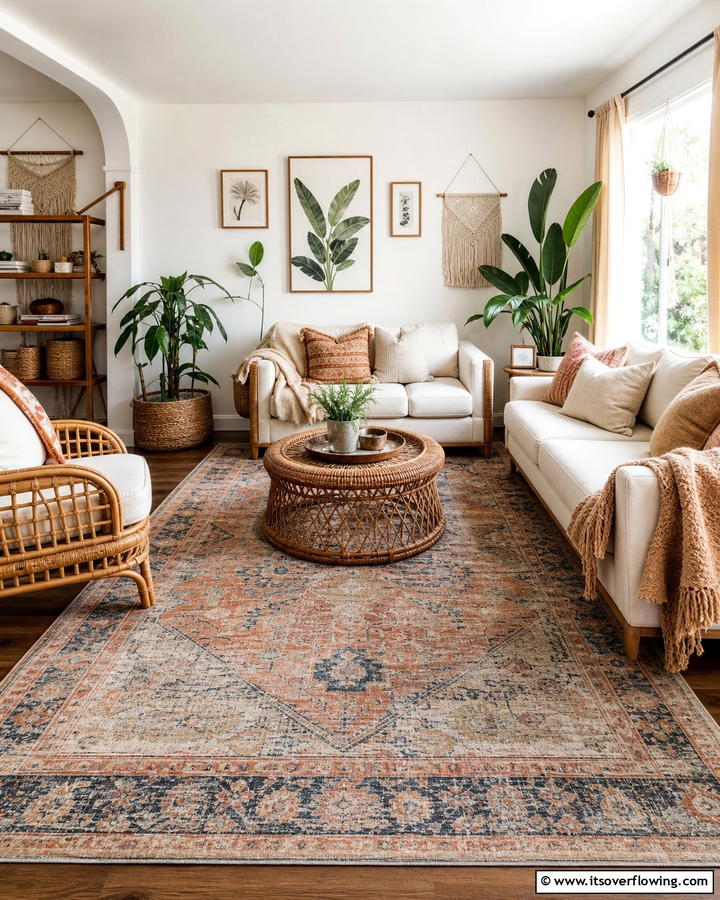 Vintage Rugs for Character - 20 Neutral Boho Living Room Ideas for a Relaxing Vibe