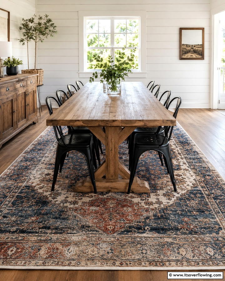 Vintage Rugs for Nostalgic Charm - 30 Dining Room Rug Ideas to Anchor Your Table Setting