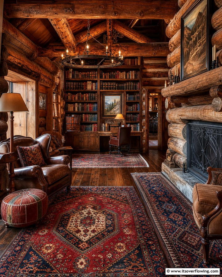Vintage Rugs for Texture - 25 Log Cabin Interior Design Ideas for Cozy Living