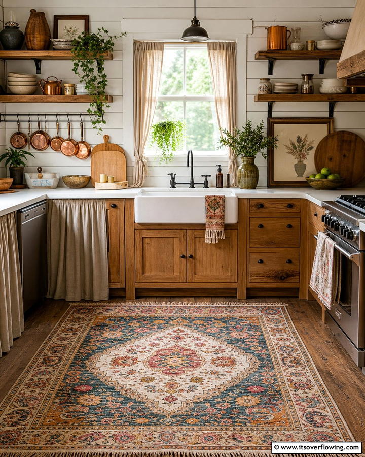 Vintage Rugs for Texture - 25 Boho Kitchen Ideas for a Cozy and Eclectic Vibe