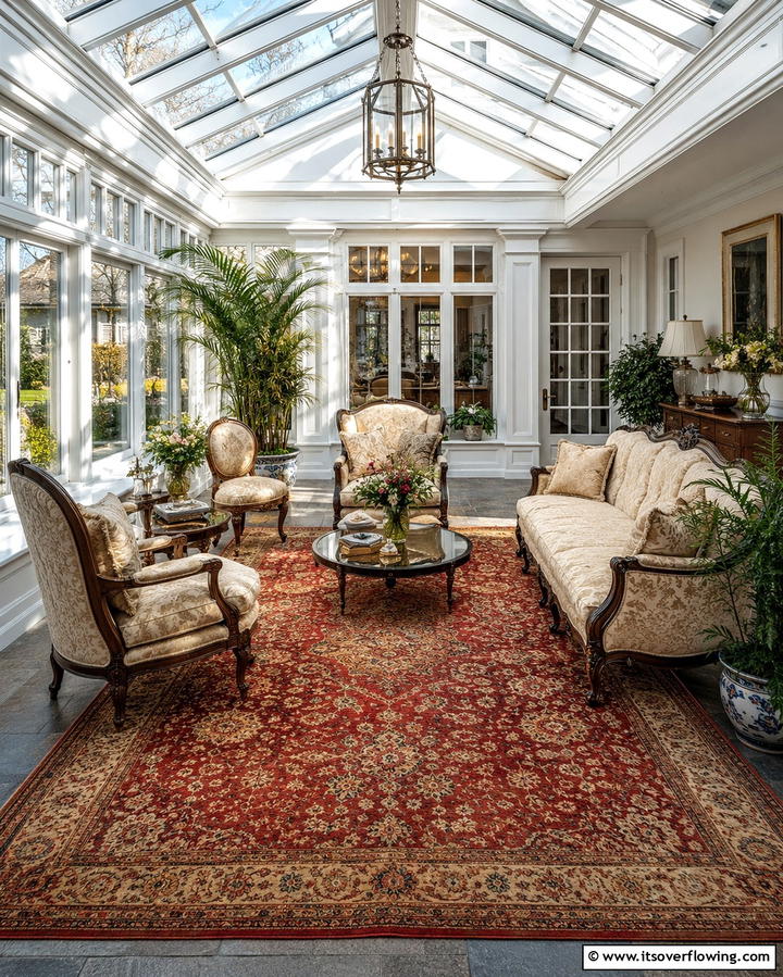 Vintage Rugs for Warmth and Style - 25 Victorian Sunroom Ideas for a Bright Retreat