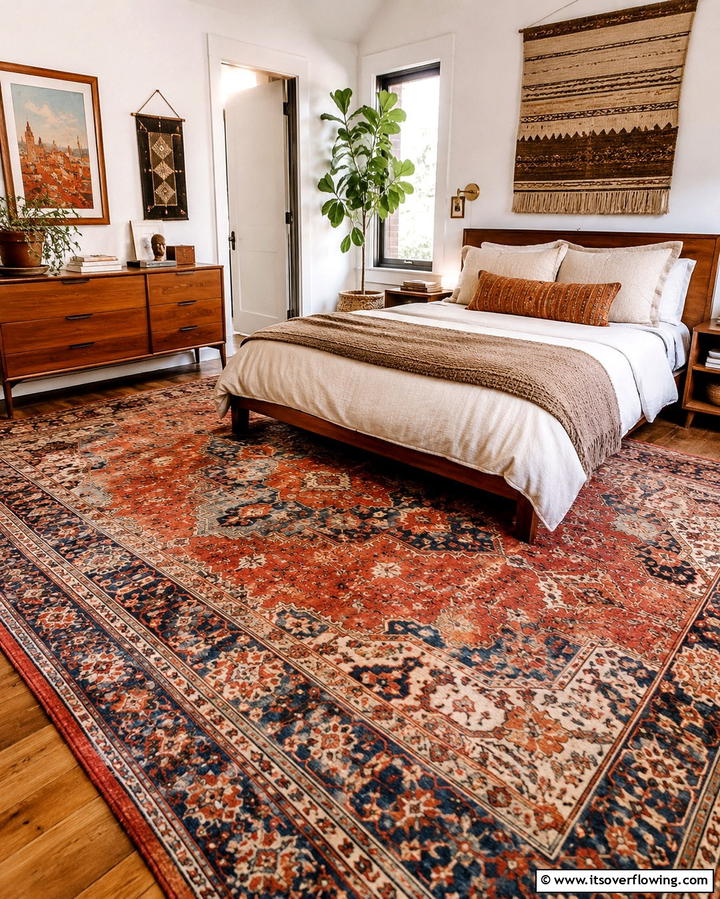 Vintage Rugs for Warmth - 25 Vintage Bedroom Ideas for Timeless Charm & Style