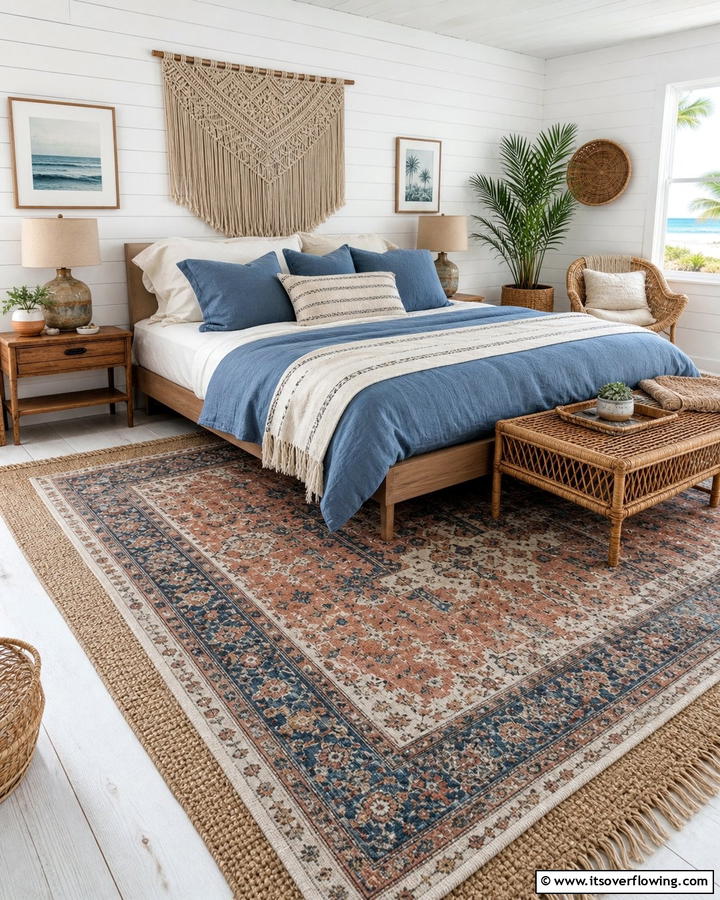 Vintage Rugs for a Layered Look - 20 Boho Beach Bedroom Ideas for a Relaxing Retreat