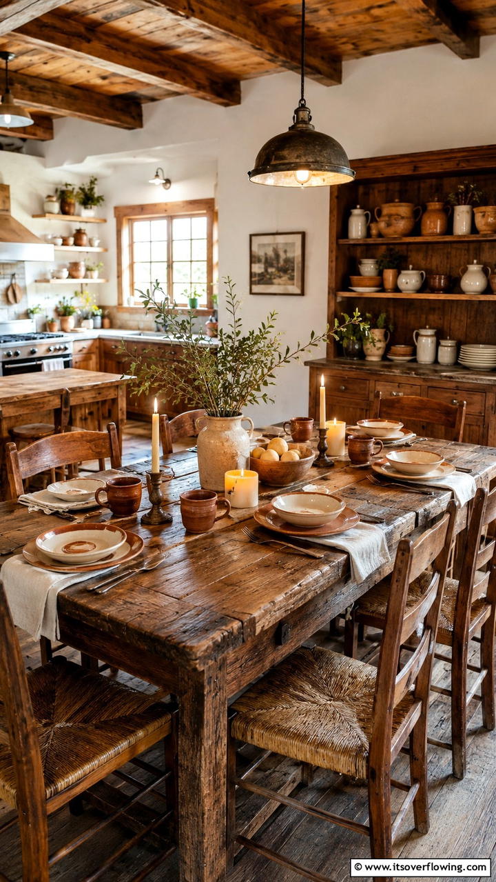 Vintage Rustic Table Setting - 30 Cabin Kitchen Ideas- Rustic and Cozy Cooking Spaces