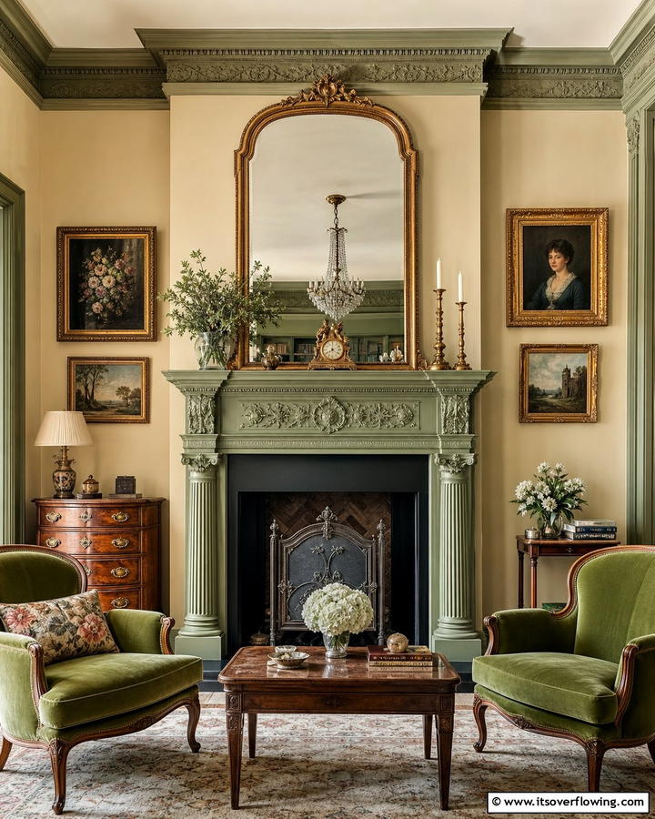 Vintage Sage Green Fireplace - 20 Sage Green Fireplace Ideas for a Calm Ambiance