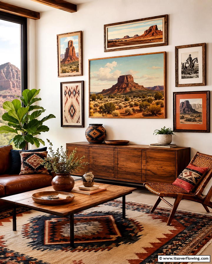Vintage Southwestern Artwork - 25 Southwest Living Room Ideas for a Cozy Vibe