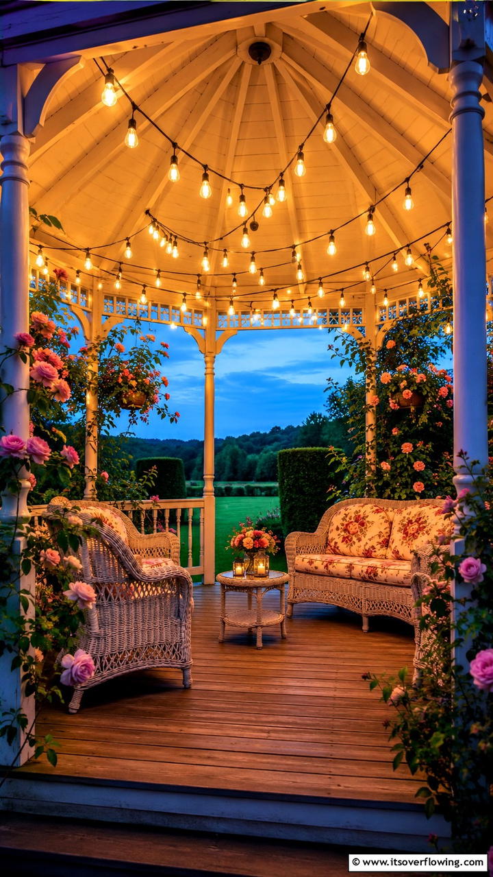 Vintage String Lights - 30 Gazebo Lighting Ideas- Ambient Outdoor Illumination