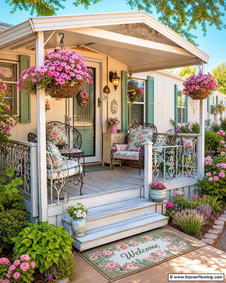 Vintage Style Porch with Classic Decor - 20 Mobile Home Porch Ideas to Boost Curb Appeal