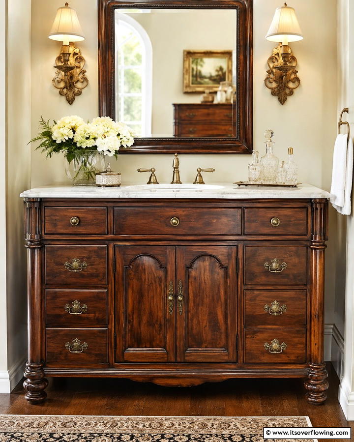 Vintage Style Wooden Vanity - 30 Functional Bathroom Furniture Ideas to Maximize Space