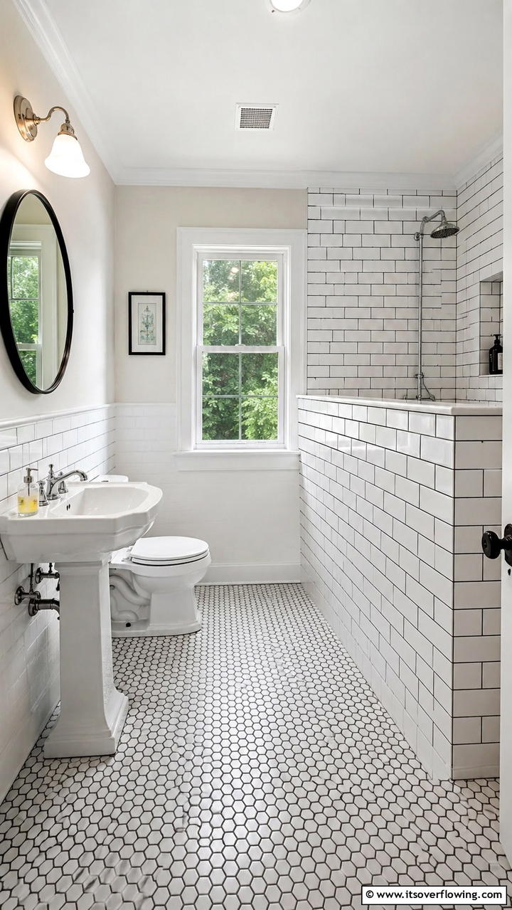 Vintage Subway Tile Look - 30 Half-Wall Shower Ideas- Sleek Bathroom Design Solutions