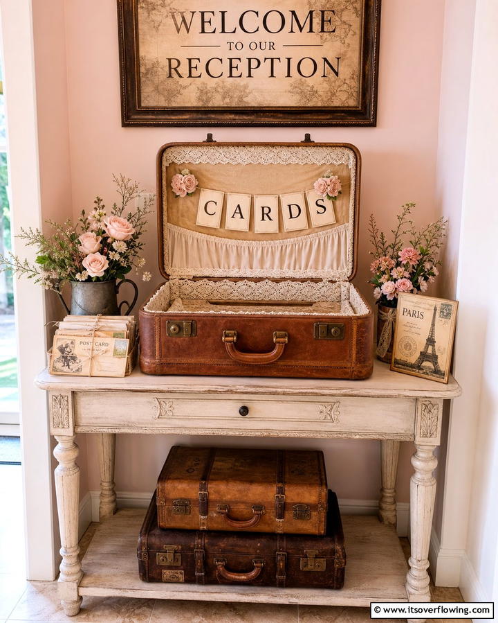 Vintage Suitcase Card Box - 25 Vintage Wedding Ideas for a Nostalgic Celebration