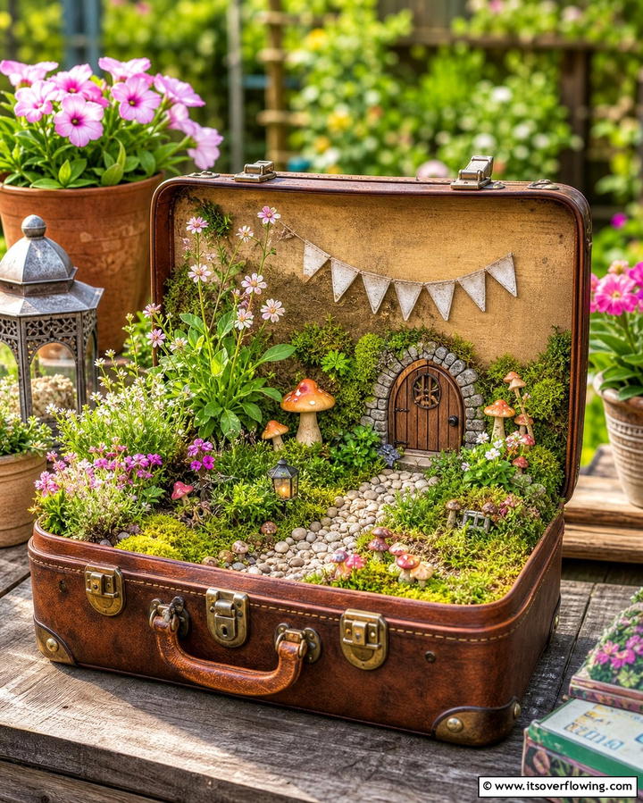 Vintage Suitcase Fairy Garden - 25 Fairy Garden Container Ideas for a Magical Touch