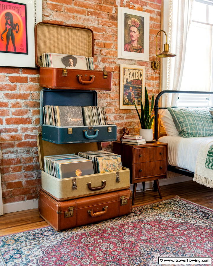 Vintage Suitcases - 20 Vinyl Record Storage Ideas for Music Lovers
