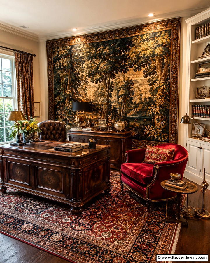 Vintage Textile and Tapestry Office - 30 Bohemian Home Office Ideas for Eclectic Workspace Vibes