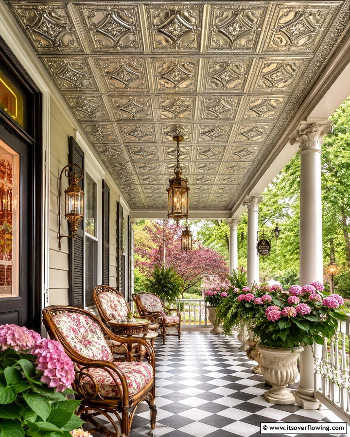 Vintage Tin Tiles - 30 Porch Ceiling Ideas to Refresh Your Outdoor Entryway