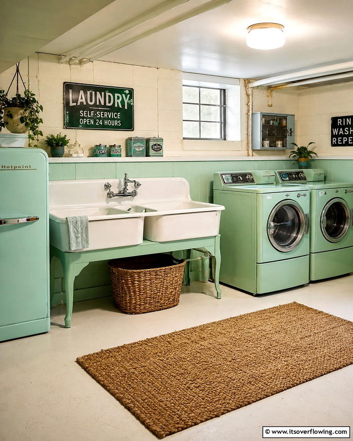 Vintage Touch with Retro Fixtures - 30 Basement Laundry Room Ideas for Functional Utility Spaces