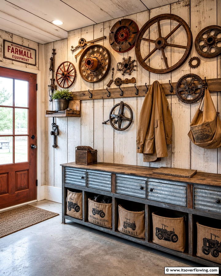 Vintage Tractor Part Display - 21 Farmhouse Wall Decor Ideas for Rustic Charm and Warmth