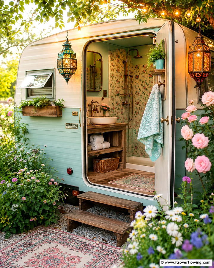 Vintage Trailer Transformation - 30 Outdoor Bathroom Ideas for a Luxurious Backyard Oasis