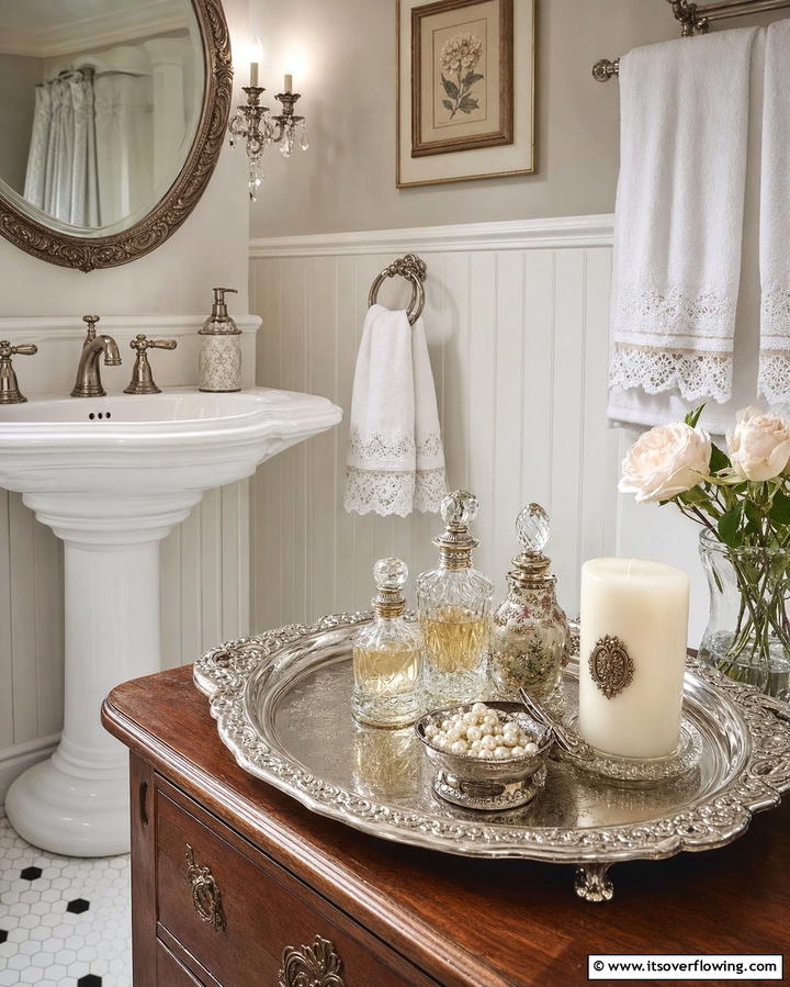Vintage Tray with Ornate Details - 25 Stylish Bathroom Tray Ideas to Organize and Decorate