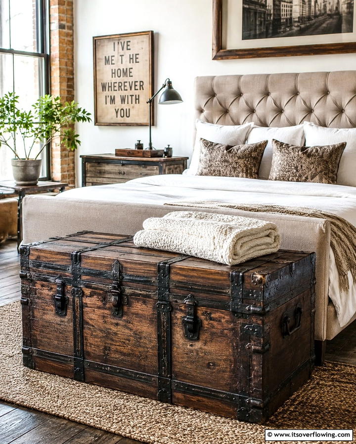 Vintage Trunk as Storage - 25 Vintage Bedroom Ideas for Timeless Charm & Style