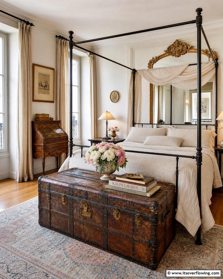 Vintage Trunks as Functional Decor - 20 Parisian Themed Bedroom Ideas for Elegant Living