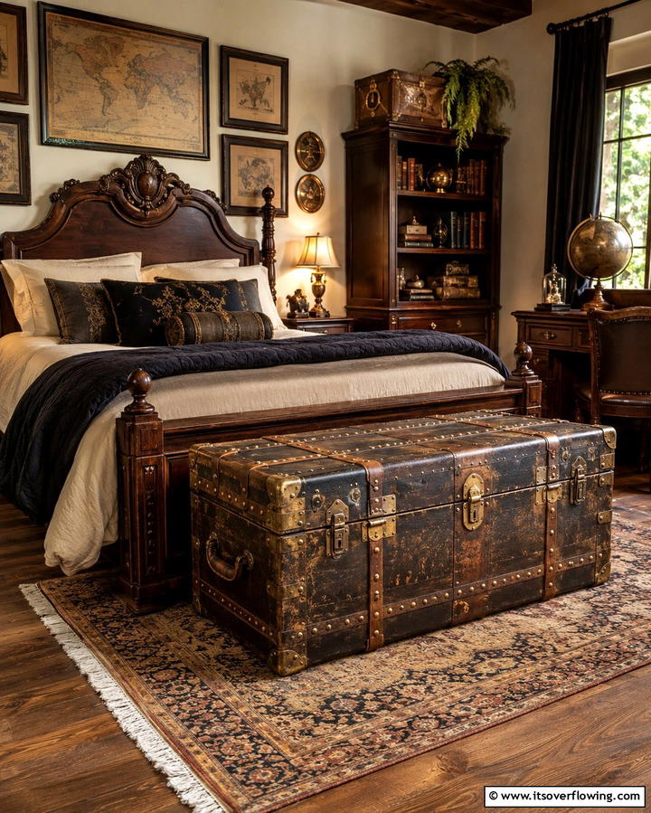 Vintage Trunks as Storage - 25 Grandmillennial Style Bedroom Ideas for a Chic Look