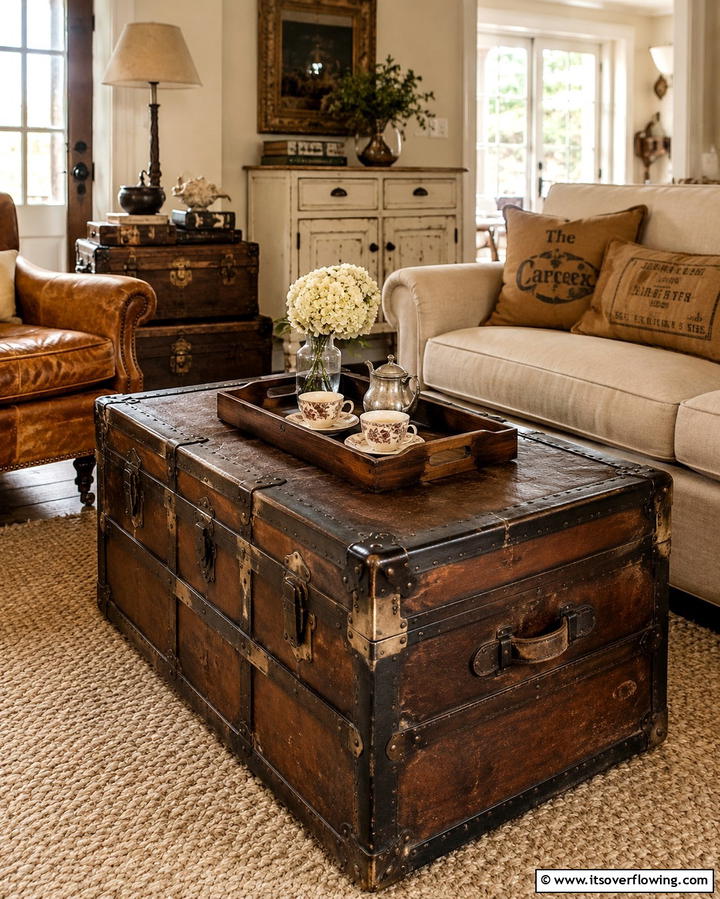 Vintage Trunks as Tables - 25 Shabby-Chic Style Living Room Ideas for a Vintage Look