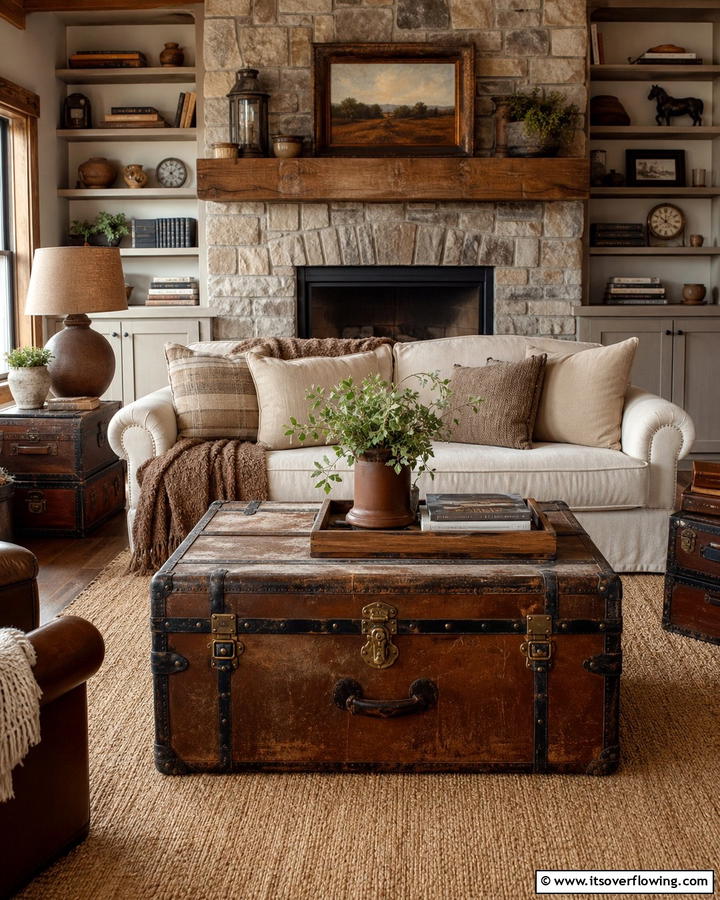 Vintage Trunks for Storage and Decor - 20 Primitive Living Room Ideas for a Rustic Look