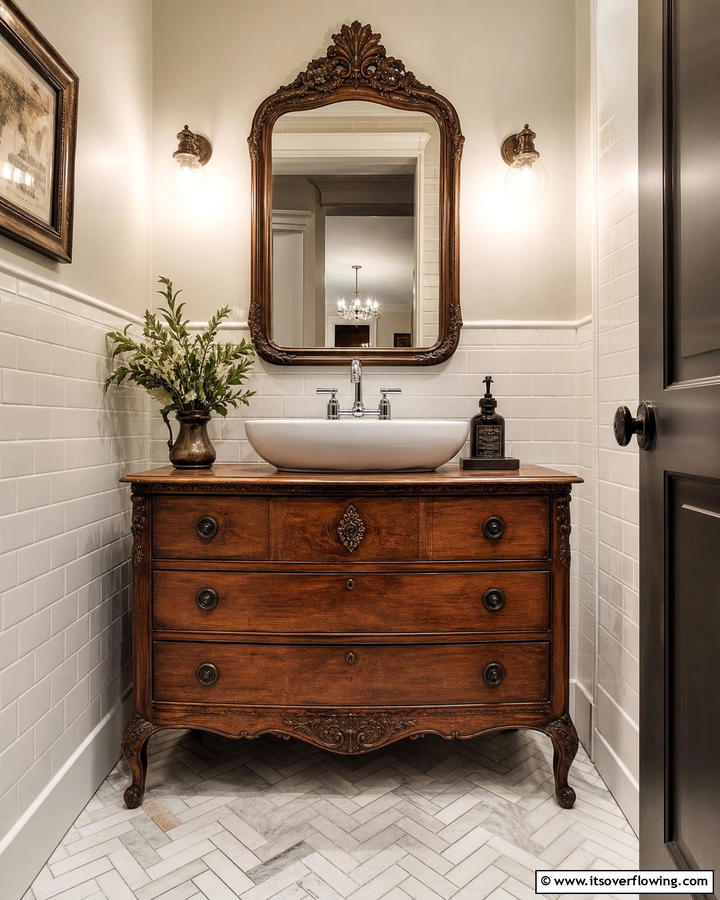 Vintage Vanity Charm - 20 Eclectic Powder Room Ideas for a Unique Look