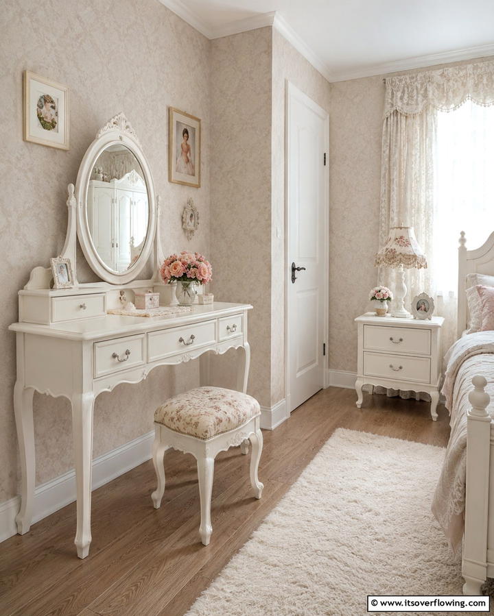 Vintage Vanity Corner - 25 Girl Room Ideas for 10-year-olds- Creative & Fun Designs