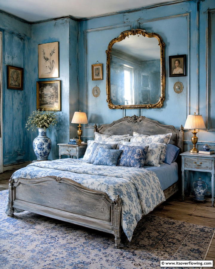 Vintage Vibe in Blue and Grey - 30 Calming Blue and Grey Bedroom Ideas for Relaxing Retreats