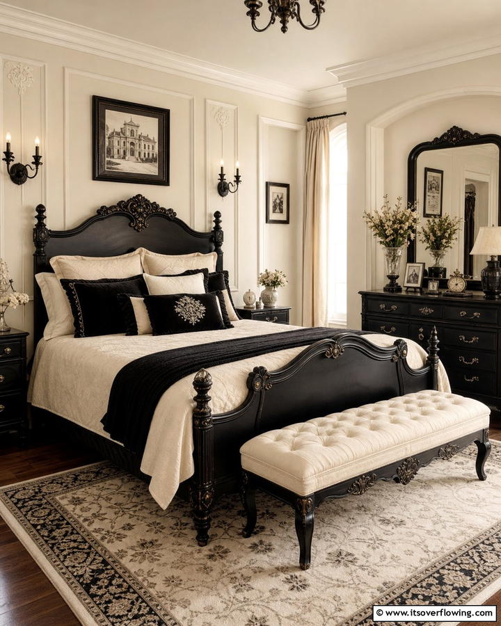 Vintage Vibes Cream and Black Chic - 21 Cream & Black Bedroom Ideas- Sophisticated Contrast