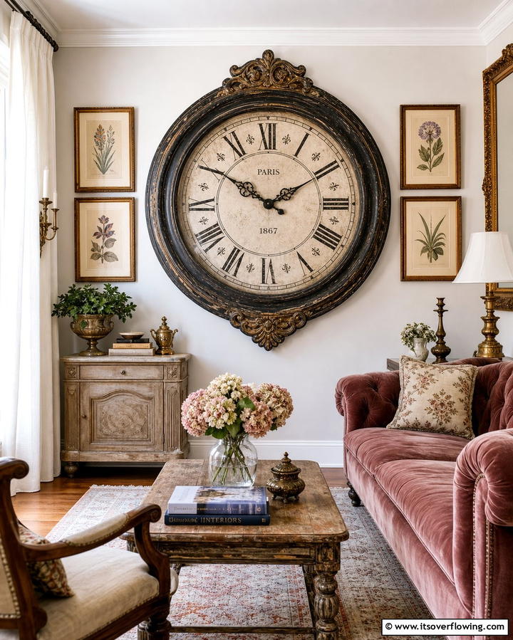 Vintage Wall Clocks - 30 Living Room Wall Decor Ideas to Elevate Your Space