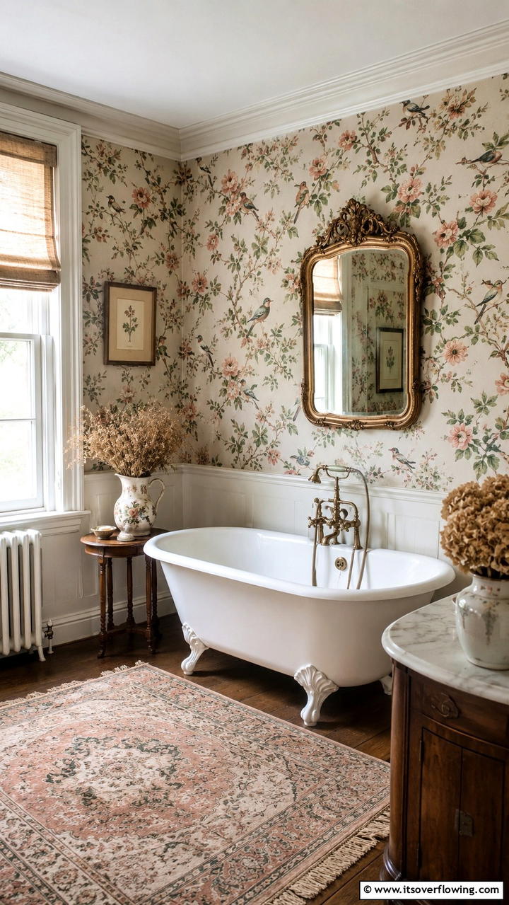 Vintage Wallpaper Revival - 30 Cottage Bathroom Ideas for a Charming Relaxing Retreat
