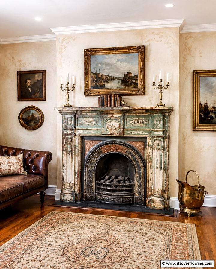 Vintage Weathered Patina - 30 Fireplace Paint Color Ideas for a Fresh Update
