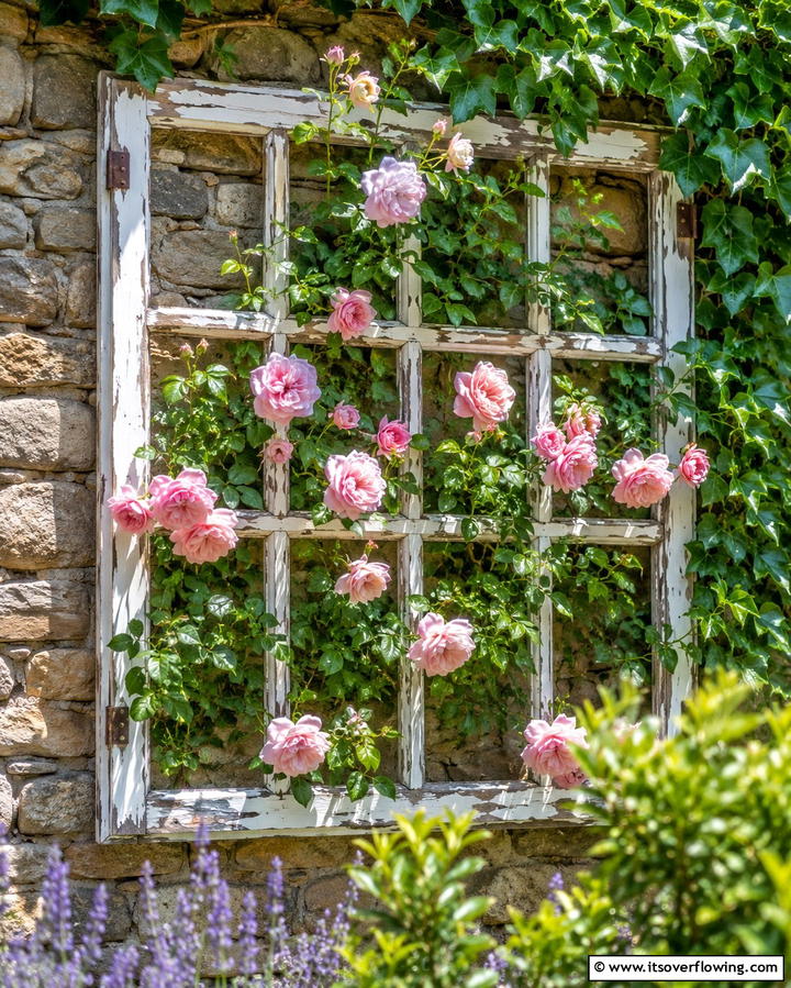 Vintage Window Frame Trellis - 25 Vintage Garden Ideas for a Timeless Outdoor Space