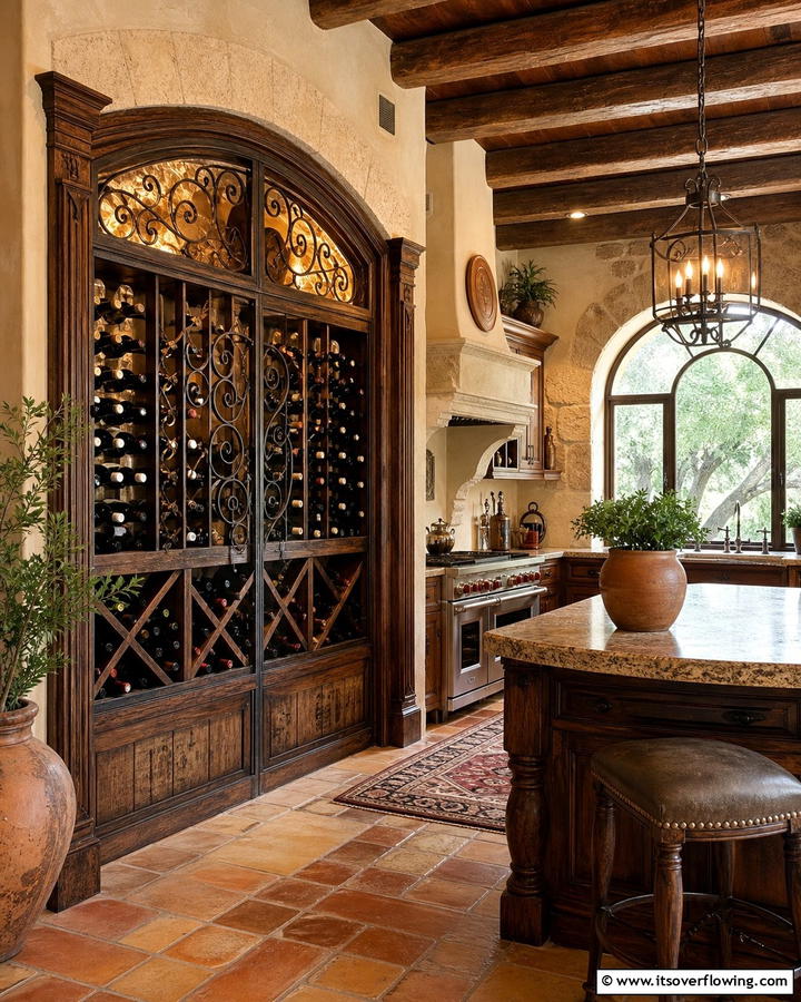 Vintage Wine Rack Display - 30 Tuscan Kitchen Ideas for Warm Rustic Mediterranean Vibes