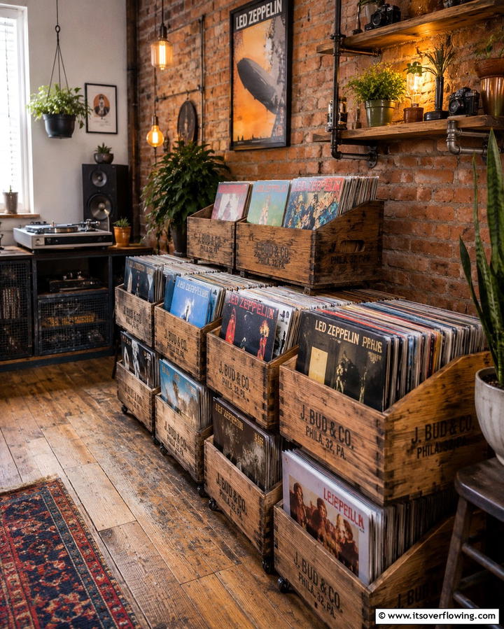 Vintage Wooden Crates - 20 Vinyl Record Storage Ideas for Music Lovers