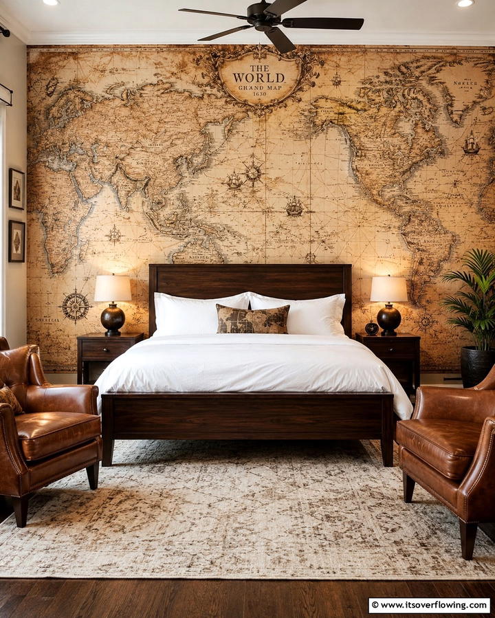 Vintage World Maps - 25 Steampunk Bedroom Ideas for a Unique Vintage Look