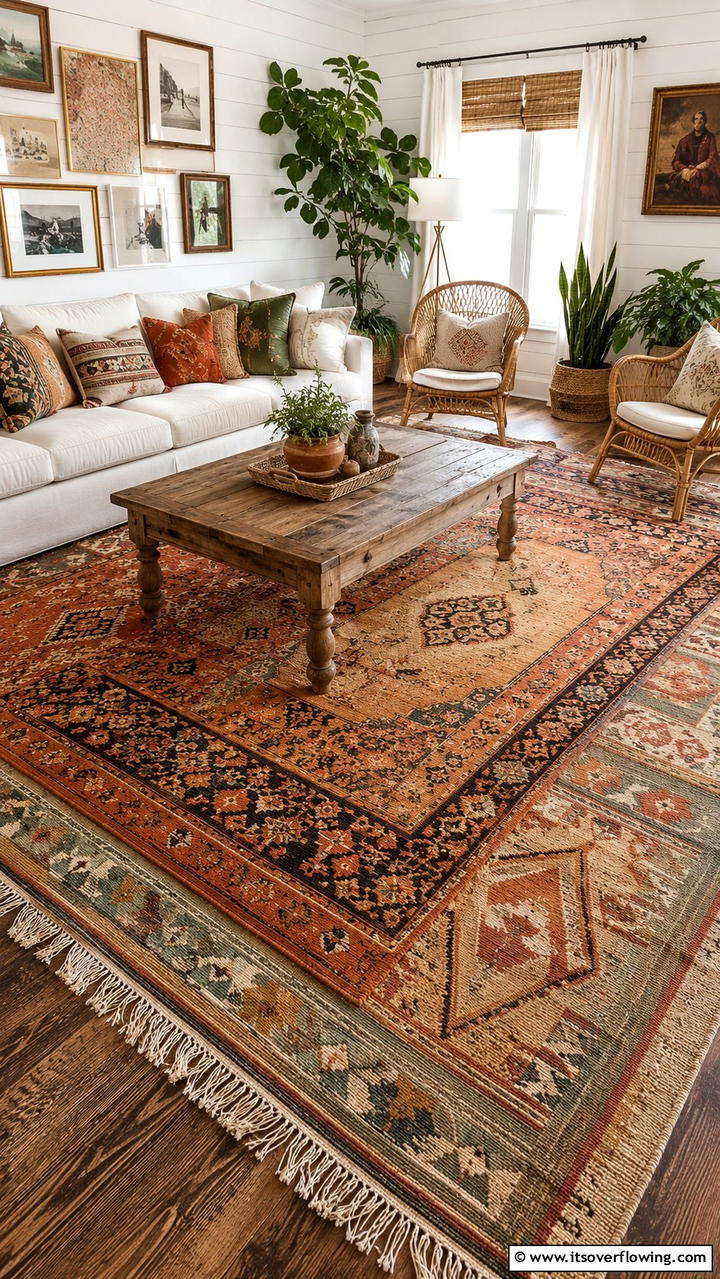 Vintage Woven Rugs - 30 Boho Farmhouse Decor Ideas for Eclectic Charm