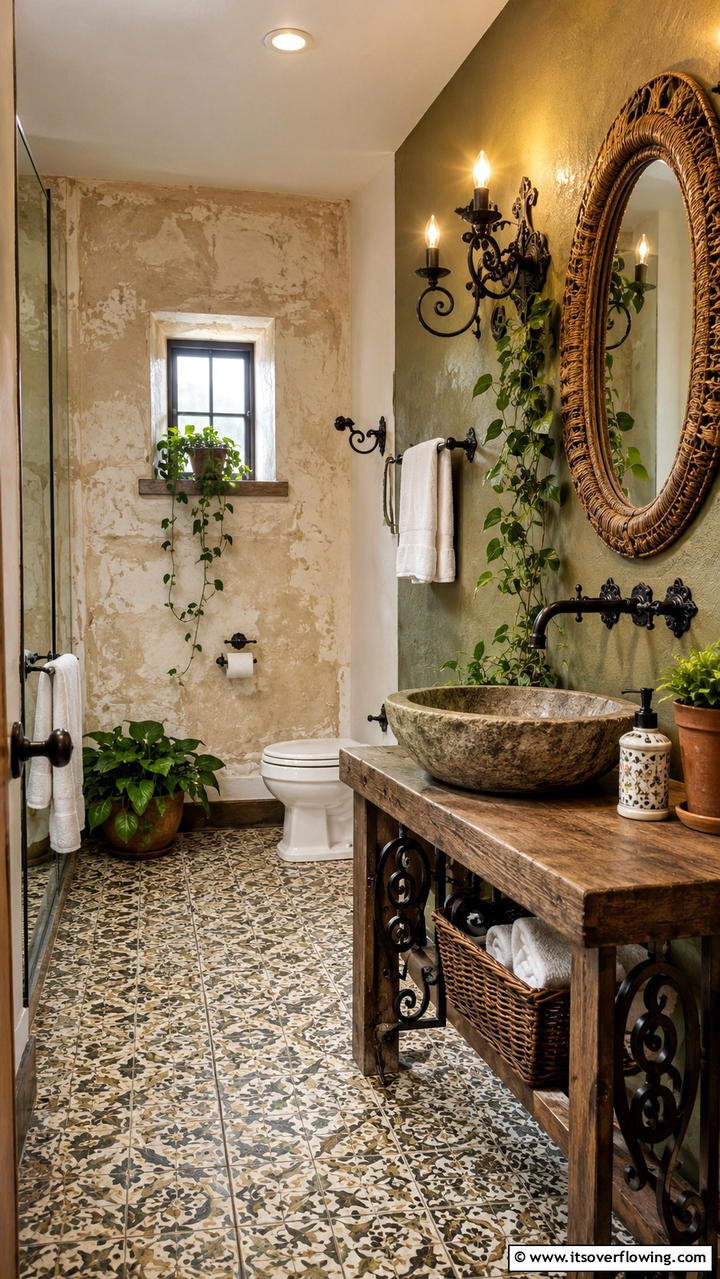 Vintage Wrought Iron Fixtures - 30 Boho Bathroom Ideas for Relaxed, Global-Inspired Style